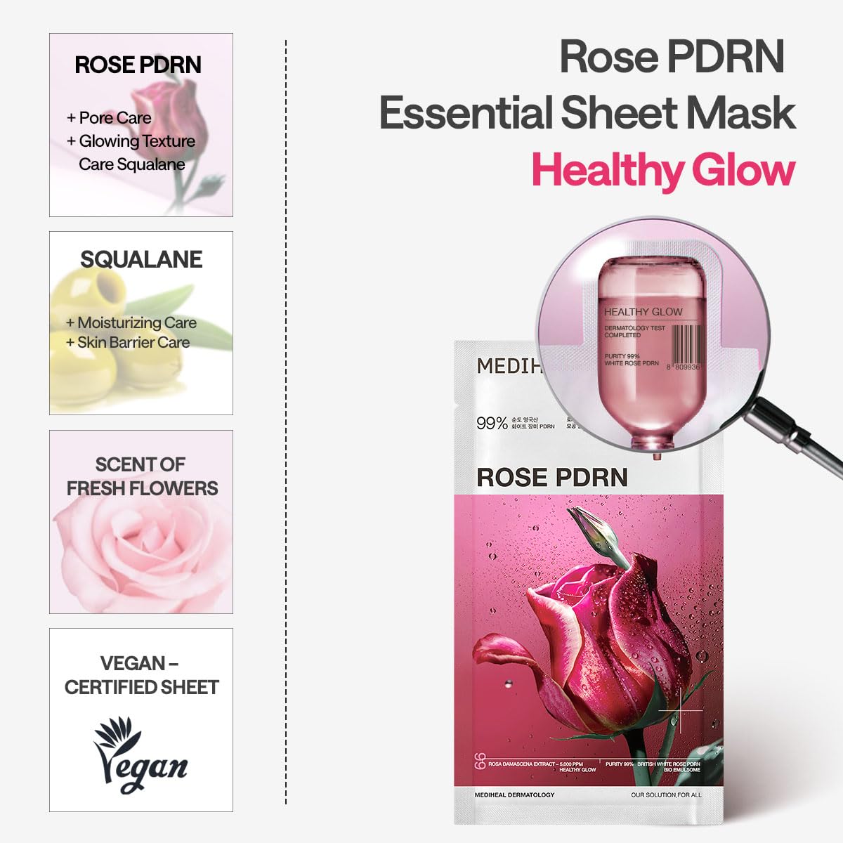 MEDIHEAL] Rose PDRN Essential Mask - Healthy Glow 4pcs – Nature