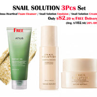 SNAIL SOLUTION ESSENTIAL SET ( Snail Solution Essential Emulsion & Cream w/ FREE Anua Heartleaf Deep Cleansing foam 150ml