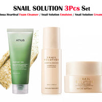 SNAIL SOLUTION 3PCS SET ( Anua Heartleaf Deep Cleansing Foam Cleanser , Snail Solution Essential Emulsion & Cream )
