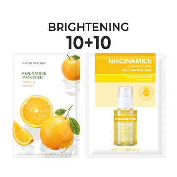 [10+10] Brightening Mask Sheet Set (Real Nature Orange 10 + Good Skin Niacinamide 10)