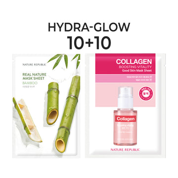 [10+10] Hydra-Glow Care Mask Sheet Set (Real Nature Bamboo 10 + Good Skin Collagen 10)