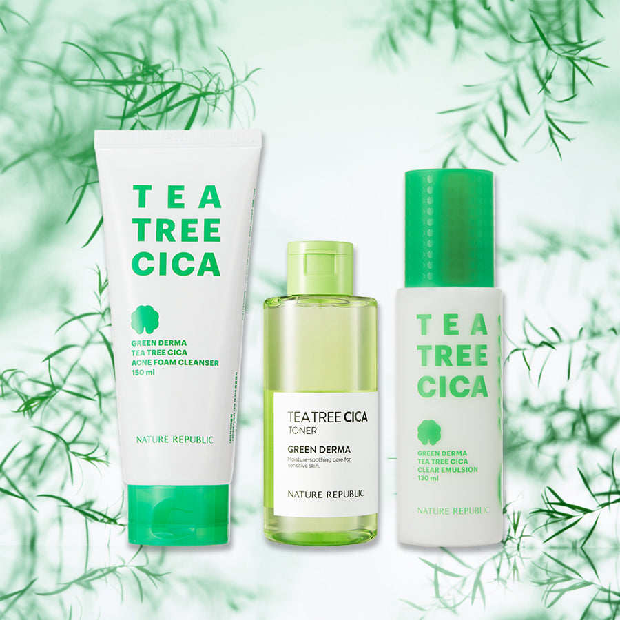 [BHA/PHA] Green Derma Tea Tree Cica Trio 4 - Foam Cleanser, Toner 150ml & Clear Emulsion