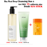 REAL DEEP Cleansing Duo - freemay Real Deep Cleansing Oil 330ml + Anua Heartleaf Deep Cleansing Foam w/ FREE 1X SUN STICK