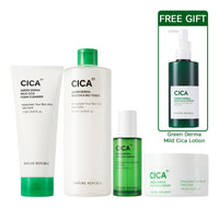 Green Derma Mild Cica FULL Set - Foam Cleanser, Big Toner, Serum & Cream (w/FREE Lotion)