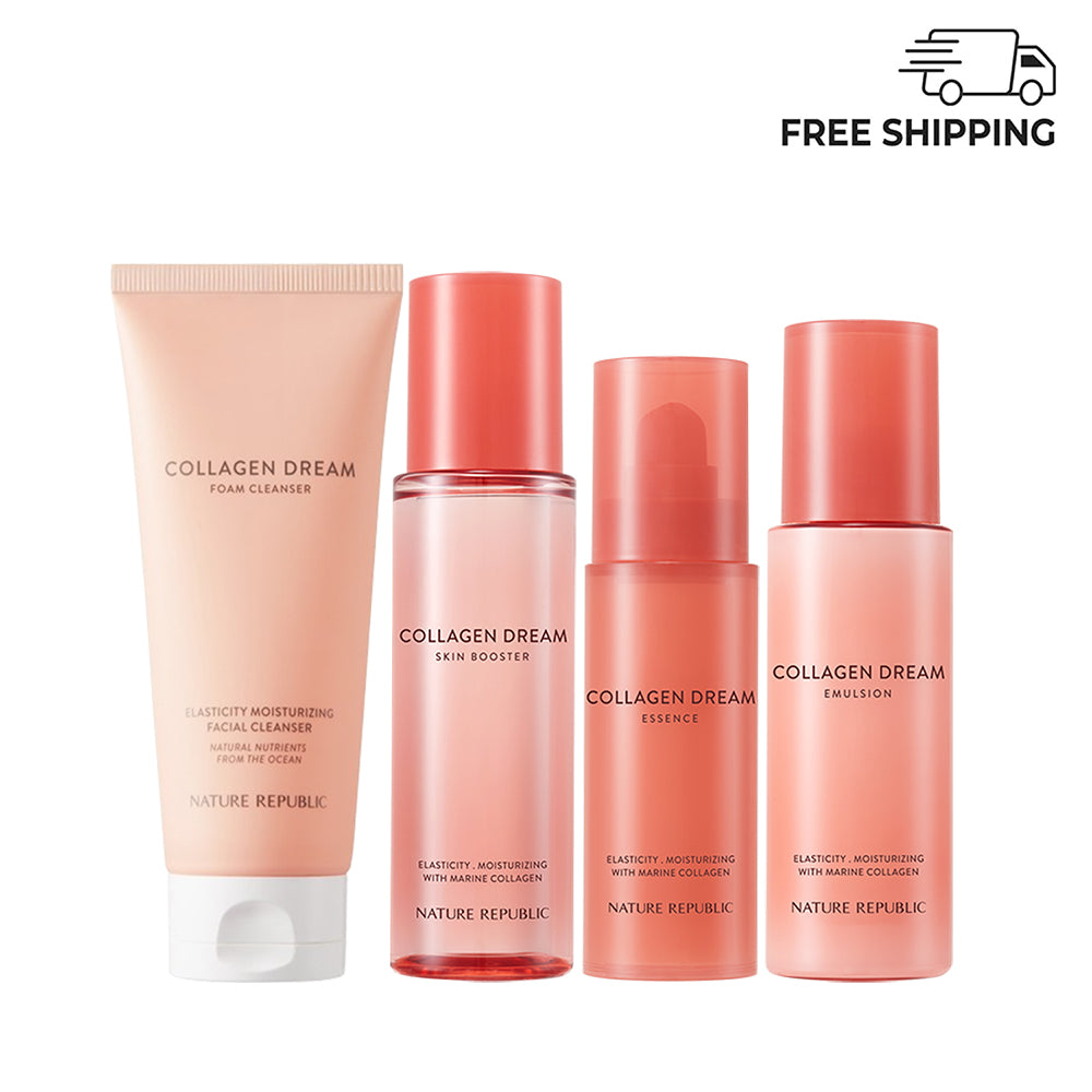 Collagen Dream 4 Piece Daily Care Set - Collagen Dream Vitamin C Capsule Foam Cleanser, Skin Booster, Essence & Emulsion
