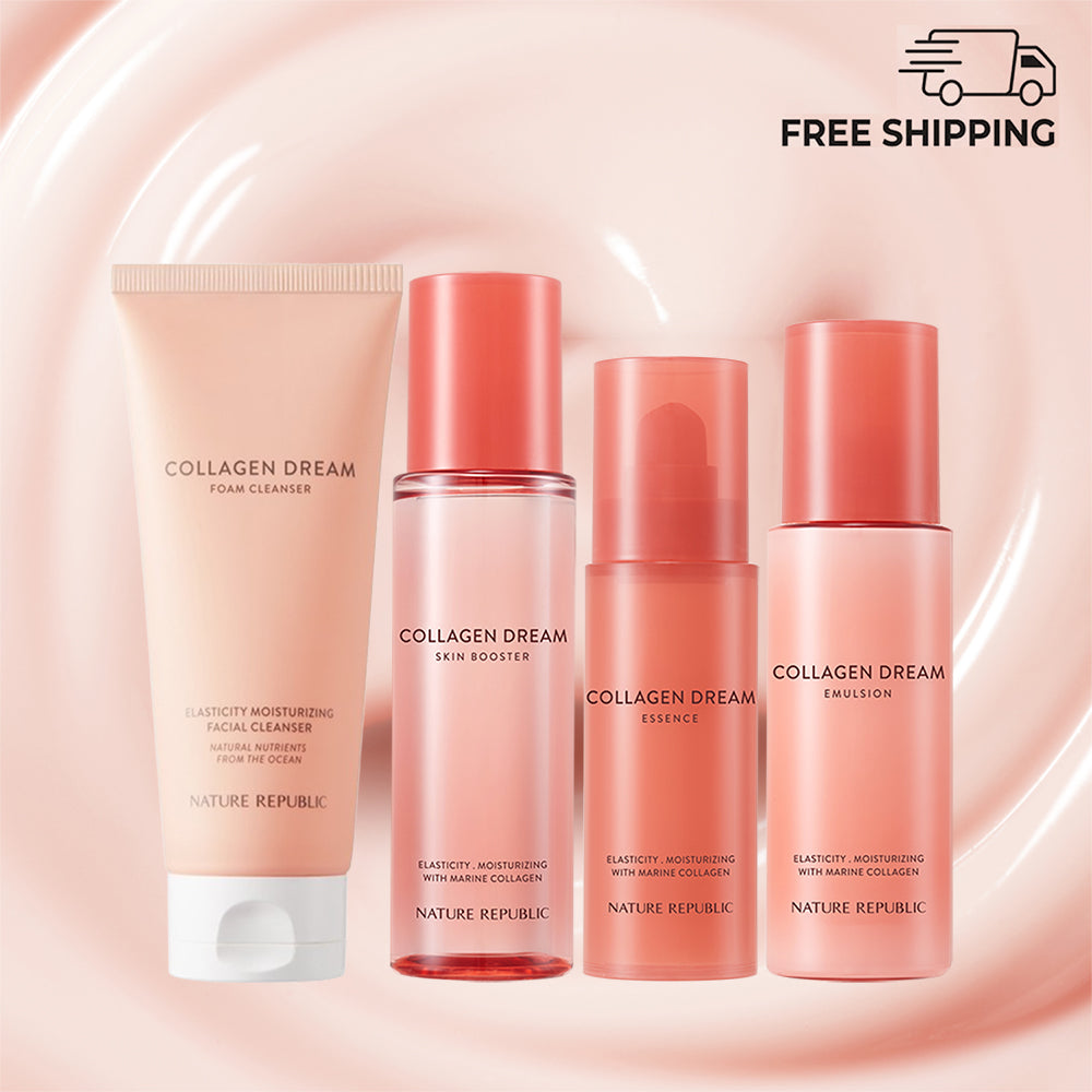 Collagen Dream 4 Piece Daily Care Set - Collagen Dream Vitamin C Capsule Foam Cleanser, Skin Booster, Essence & Emulsion