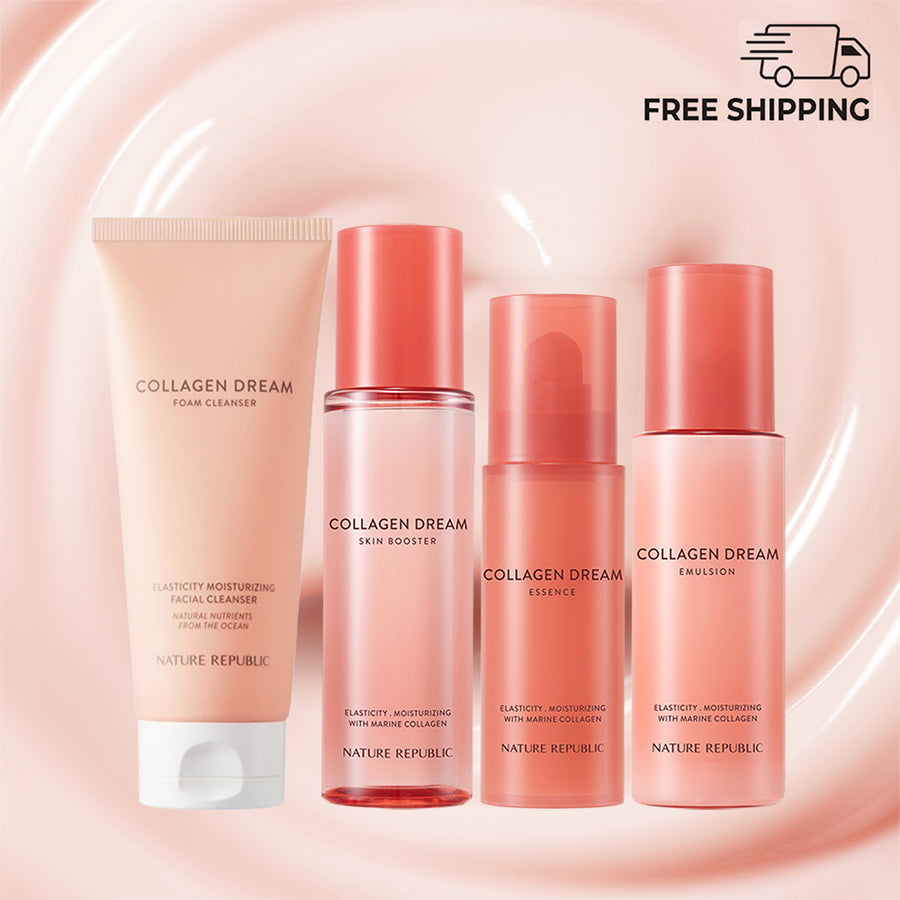 Collagen Dream 4 Piece Daily Care Set - Collagen Dream Vitamin C Capsule Foam Cleanser, Skin Booster, Essence & Emulsion
