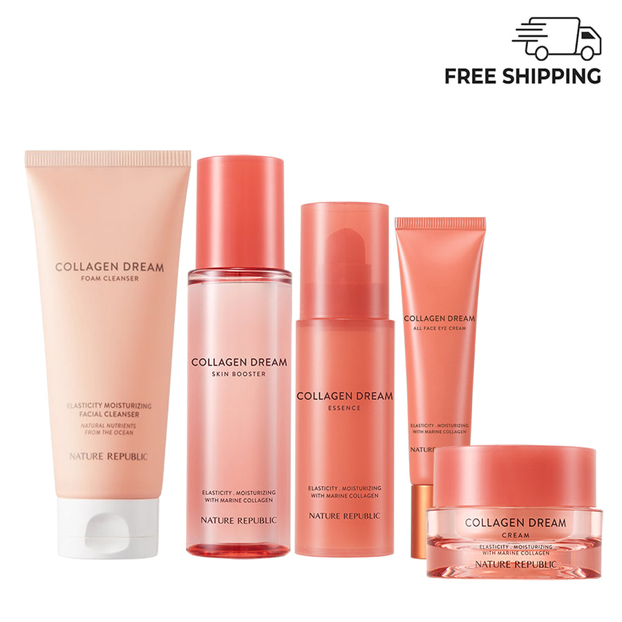 Collagen Dream 5pcs Night Care Set - Collagen Dream Vitamin C Capsule Foam Cleanser, Skin Booster, Essence, All Face Eye Cream & Cream