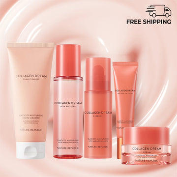 Collagen Dream 5pcs Night Care Set - Collagen Dream Vitamin C Capsule Foam Cleanser, Skin Booster, Essence, All Face Eye Cream & Cream