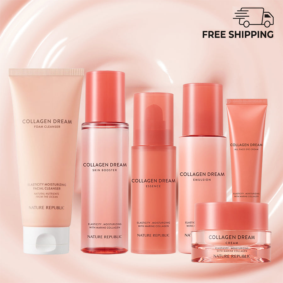 Collagen Dream Total Care 6 Piece Set - Vitamin C Capsule Foam Cleanser, Skin Booster, Essence, Emulsion, All Face Eye Cream & Cream