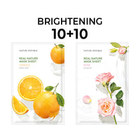 [10+10] Real Nature Brightening Mask Sheet Set (Orange 10 + Rose 10)