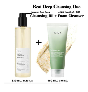 REAL DEEP Cleansing Duo - freemay Real Deep Cleansing Oil 330ml + Anua Heartleaf Deep Cleansing Foam