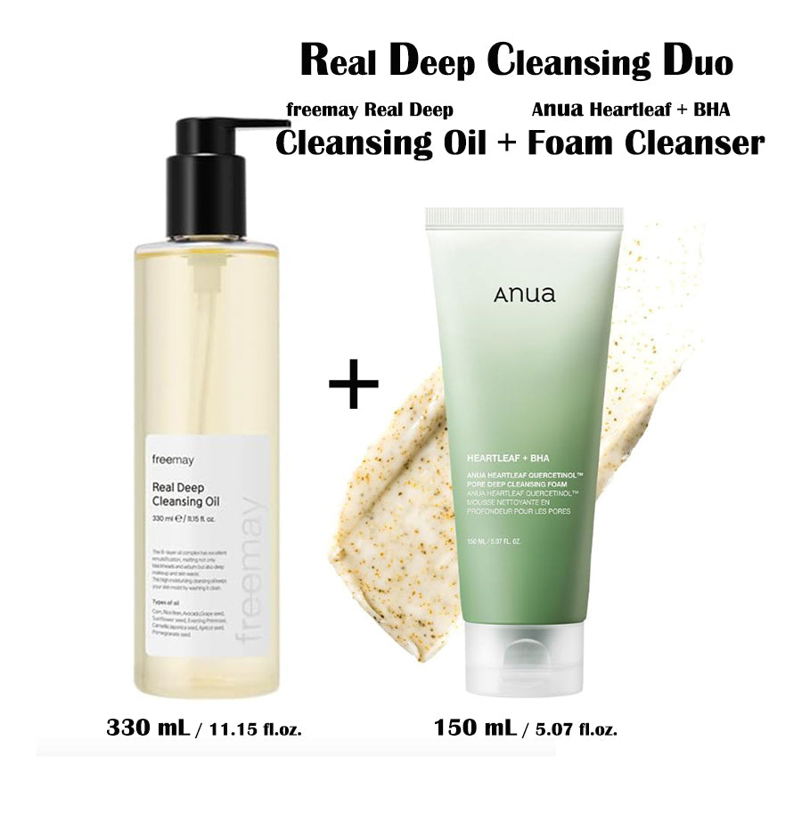REAL DEEP Cleansing Duo - freemay Real Deep Cleansing Oil 330ml + Anua Heartleaf Deep Cleansing Foam