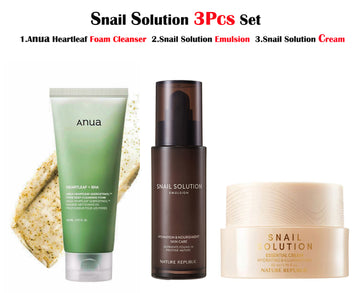 SNAIL SOLUTION 3PCS SET ( Anua Foam Cleanser + Snail Solution Emulsion + Snail Solution Cream )