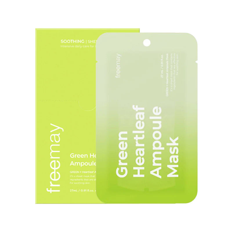 FREEMAY-Vegan Green Heartleaf Ampoule Mask sheets (10sheets)