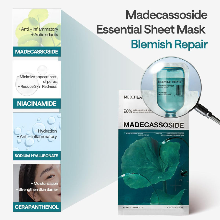 [MEDIHEAL] Madecassoside Essential Mask - Blemish Repair 10pcs