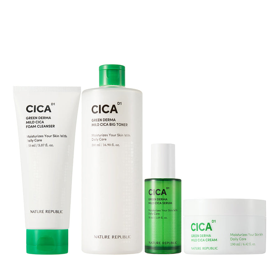 [NEW DESIGN] Green Derma Mild Cica 4pcs Skin Care Set - Foam Cleanser, Big Toner, Serum & Cream (w/ NCT 127 All Member's Goods)