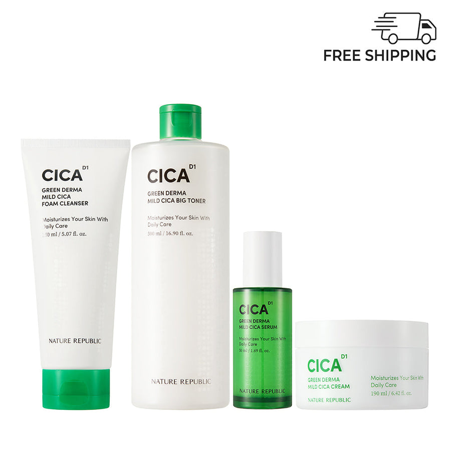 [NEW DESIGN] Green Derma Mild Cica 4pcs Skin Care Set - Foam Cleanser, Big Toner, Serum & Cream (w/ NCT 127 All Member's Goods)
