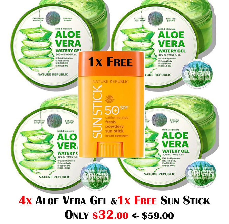 4X Mild  & Moisture ALOE VERA Watery Gel w/ FREE 1X SUN STICK