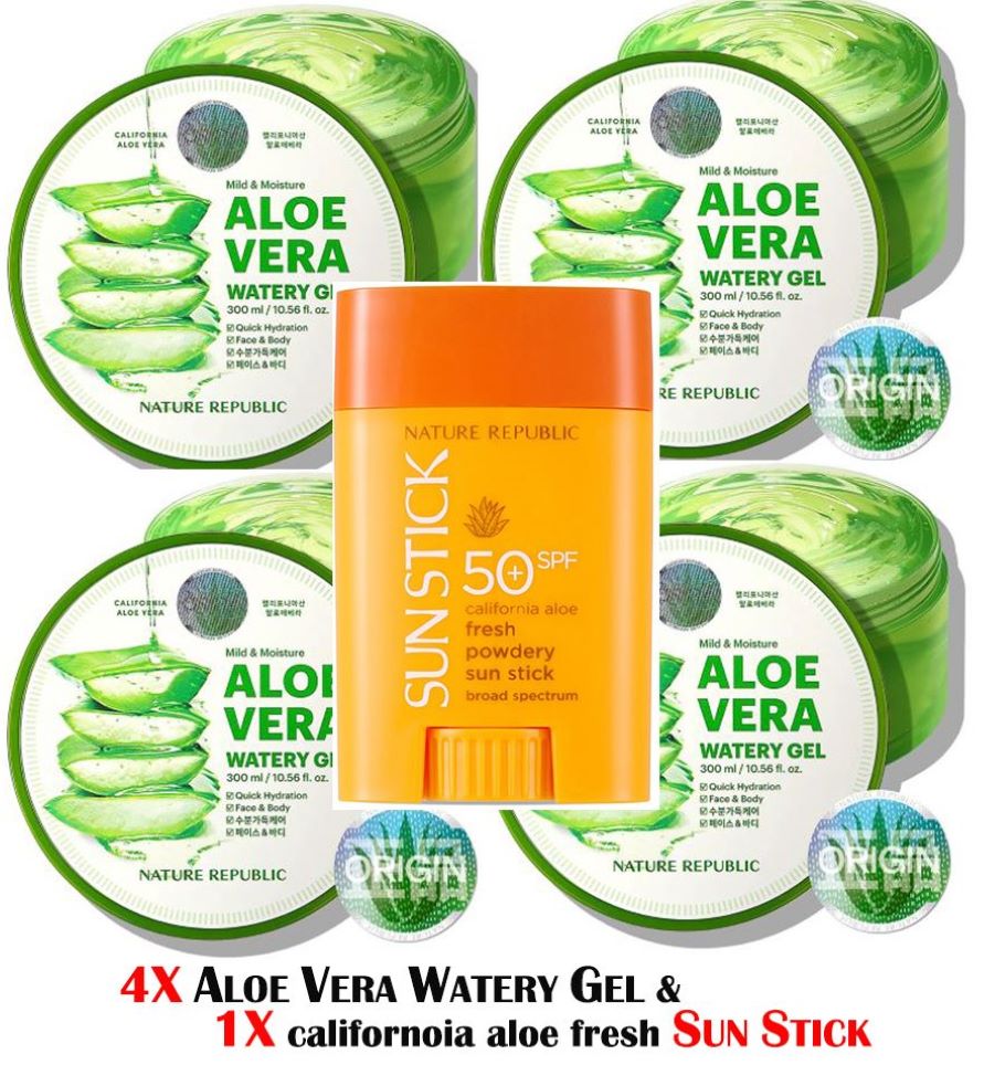 4X Mild  & Moisture ALOE VERA Watery Gel w/ FREE 1X SUN STICK