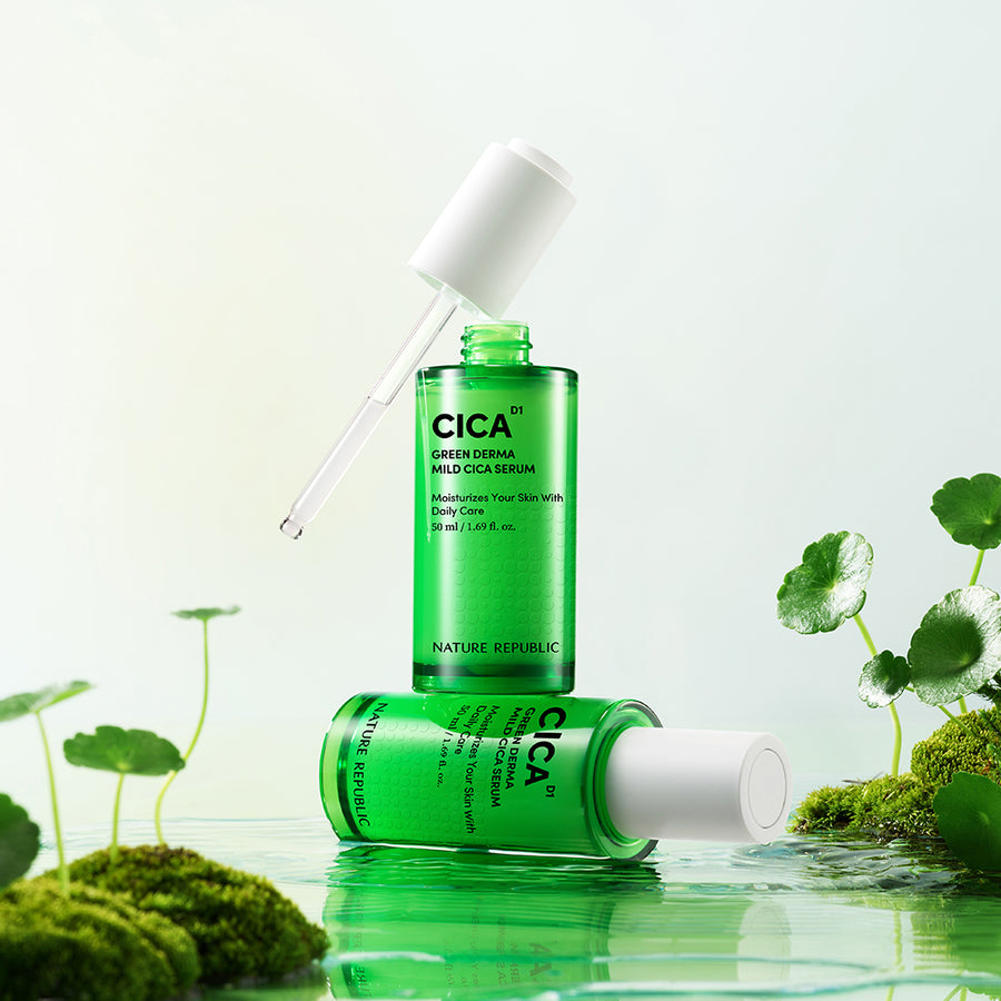 Green Derma Mild Cica 4pcs Skin Care Set - Foam Cleanser, Big Toner, Serum & Cream