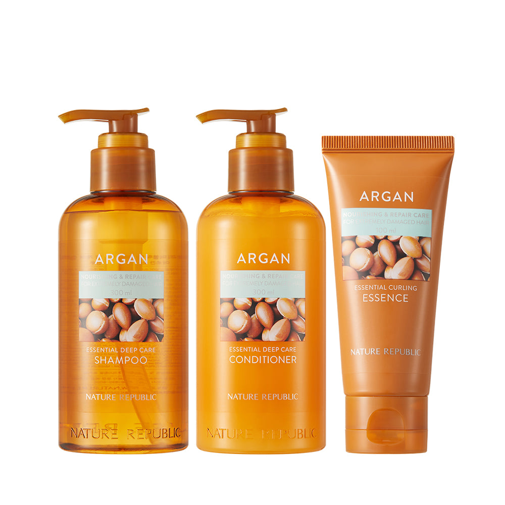 Argan Essential Deep Care Trio Set 2 (Shampoo, Conditioner & Curling Essence)