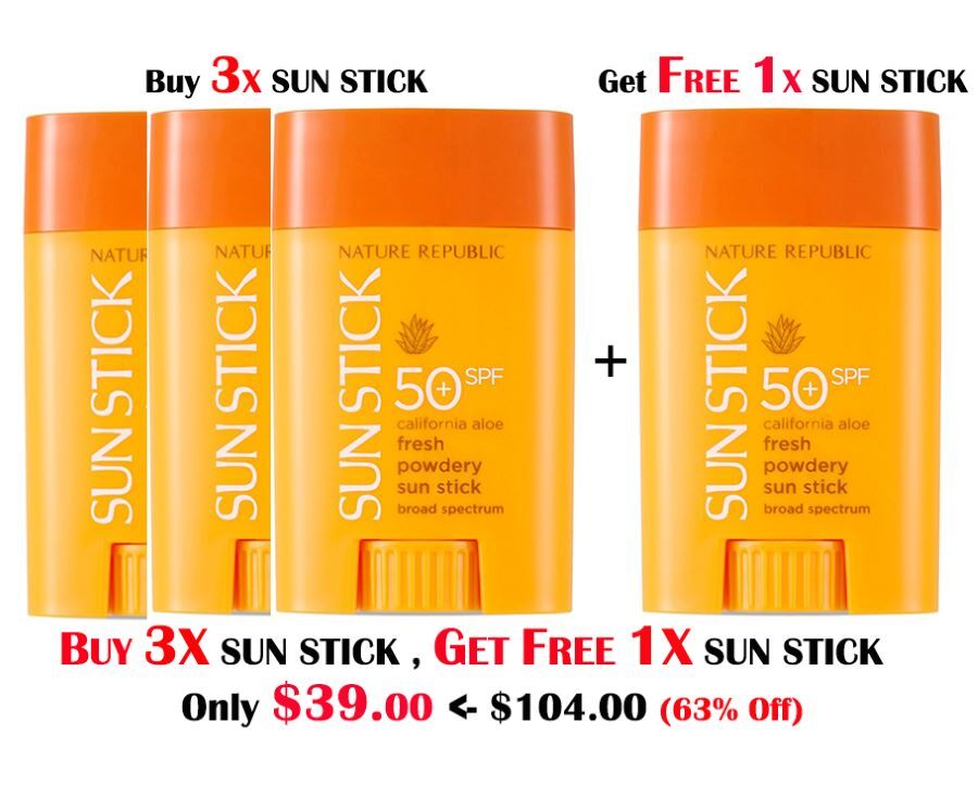 3X California Aloe Fresh Powdery SUN STICK w/ FREE 1X SUN STICK