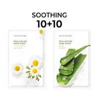 [10+10] Real Nature Soothing Mask Sheet Set (Chamomile 10 + Aloe 10)