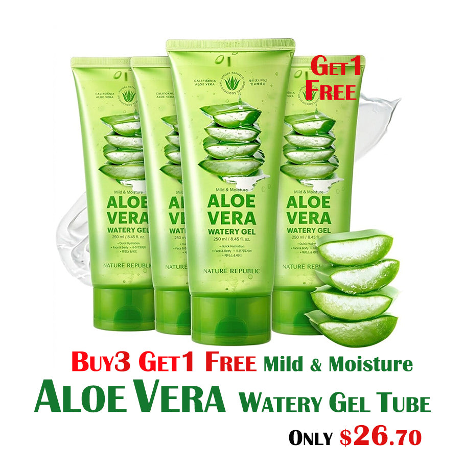 [VEGAN BEAUTY] [4X] Mild & Moisture Aloe Vera Watery Gel (Tube) -1X FREE