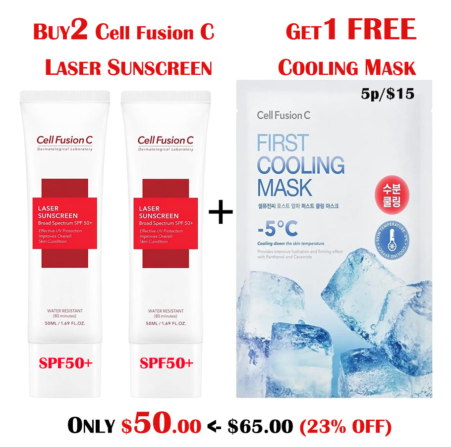 [Cell Fusion C] [2X] Laser Sunscreen SPF 50+ [1X] FREE First Cooling Mask 5p