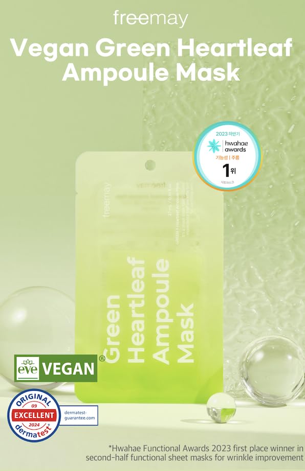 FREEMAY-Vegan Green Heartleaf Ampoule Mask sheets (10sheets)