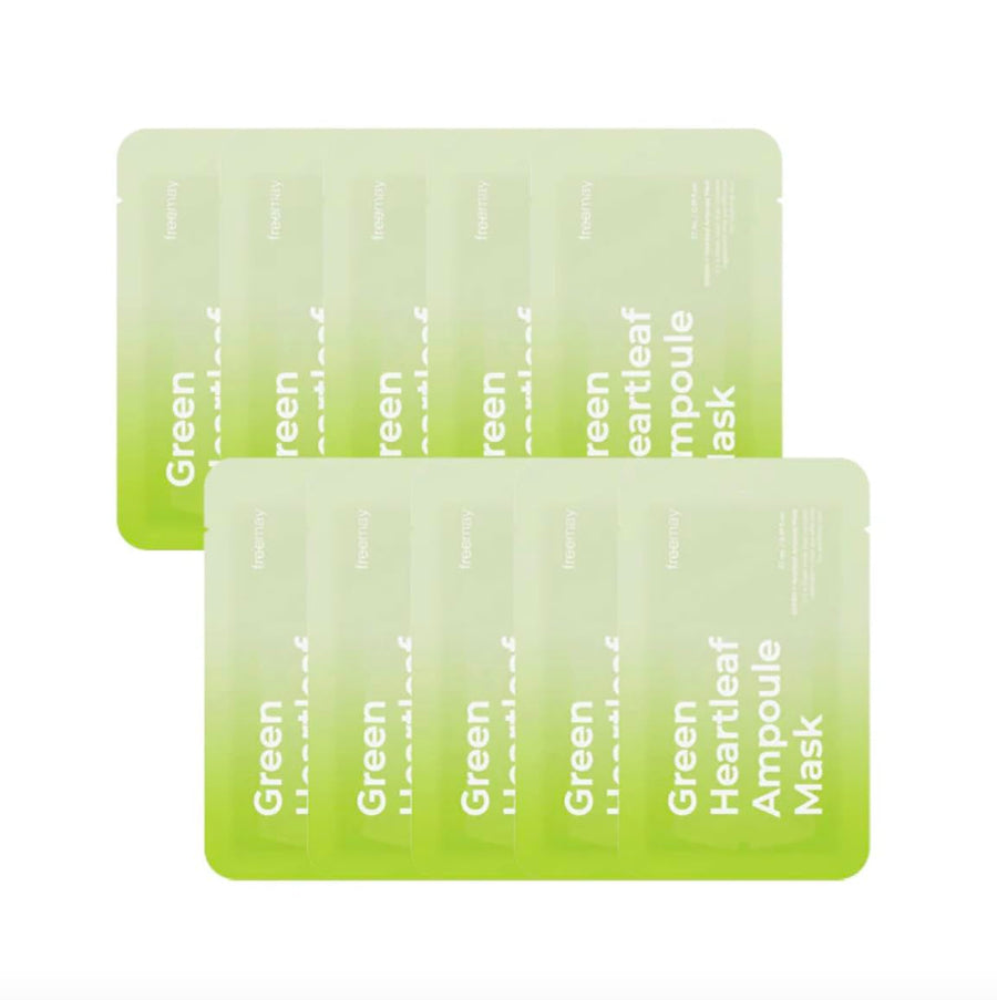 FREEMAY-Vegan Green Heartleaf Ampoule Mask sheets (10sheets)