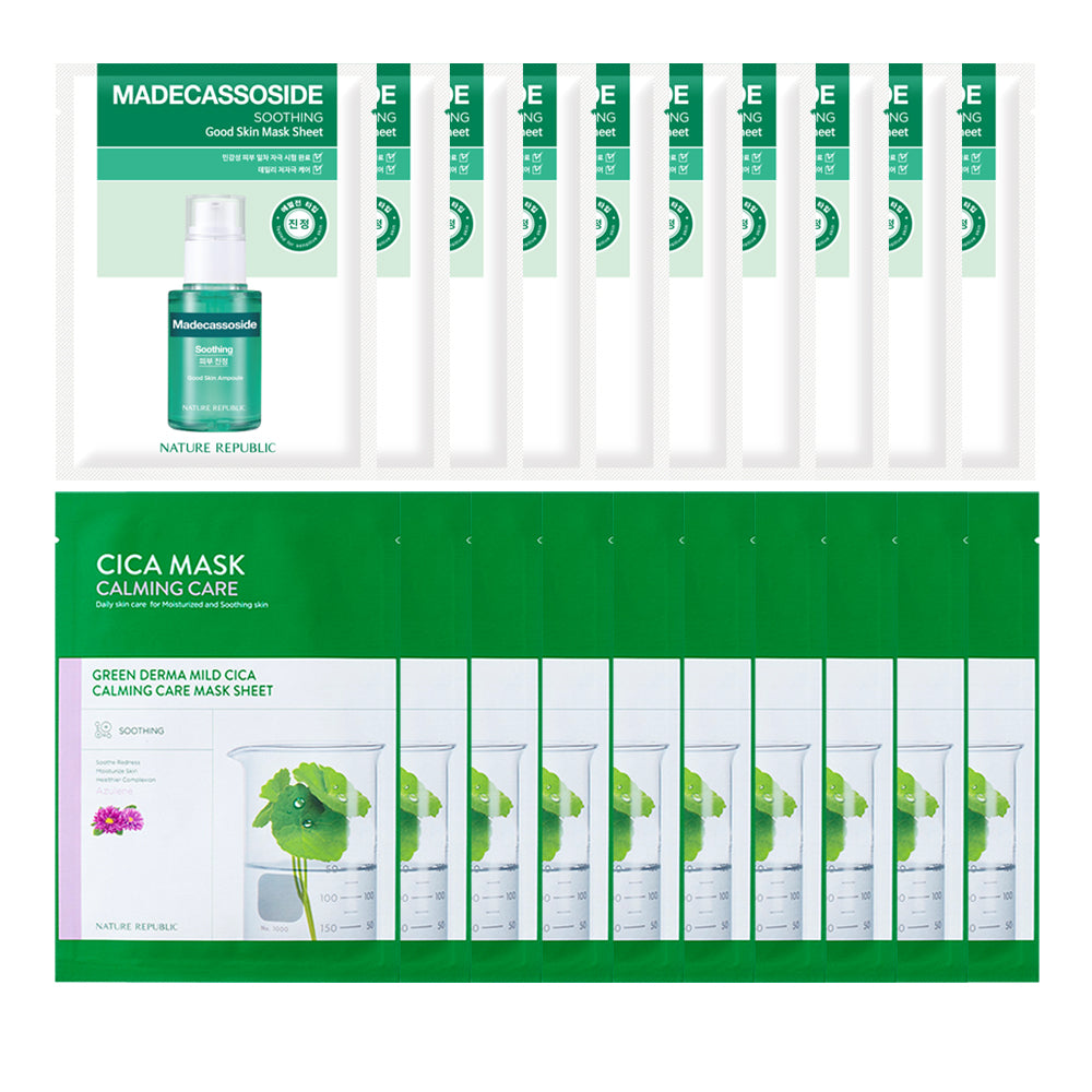 [10+10] Good Skin Madecassoside Mask Sheet & Green Derma Mild Cica Calming Care Mask Sheet