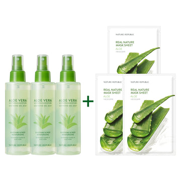 [3x3] Soothing & Moisture Aloe Vera Soothing Gel Mist & Real Nature Aloe Mask Sheet