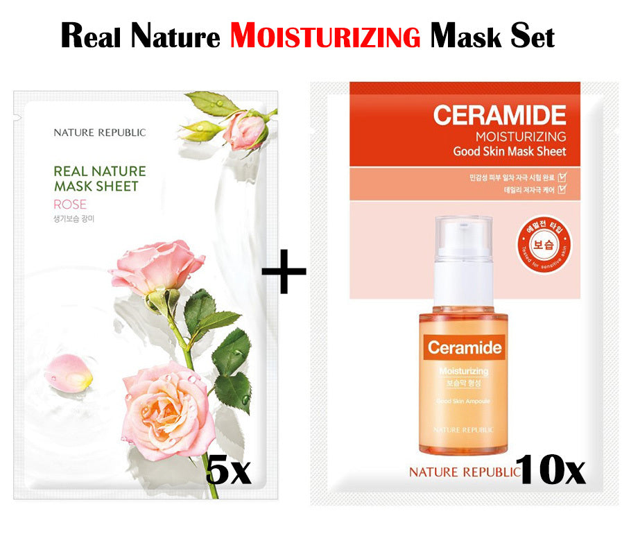 [5+10] Moisturizing Mask Set (Real Nature Rose 5 + Good Skin Ceramide 10)