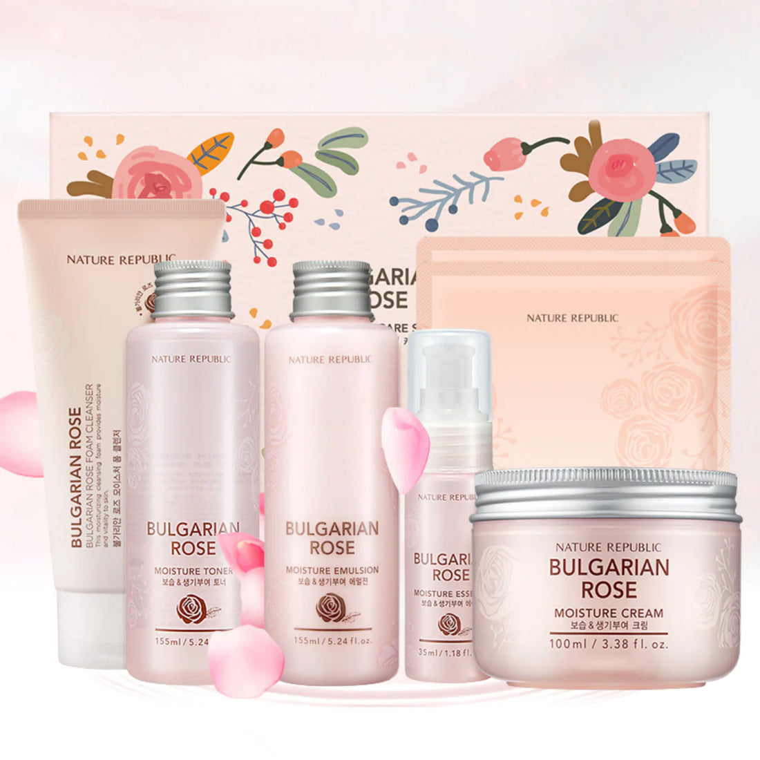 Bulgarian Rose 6 Piece Special Care Set (Foam Cleaner, Toner, Essence, Emulsion, Cream & 2x Mask Sheet)