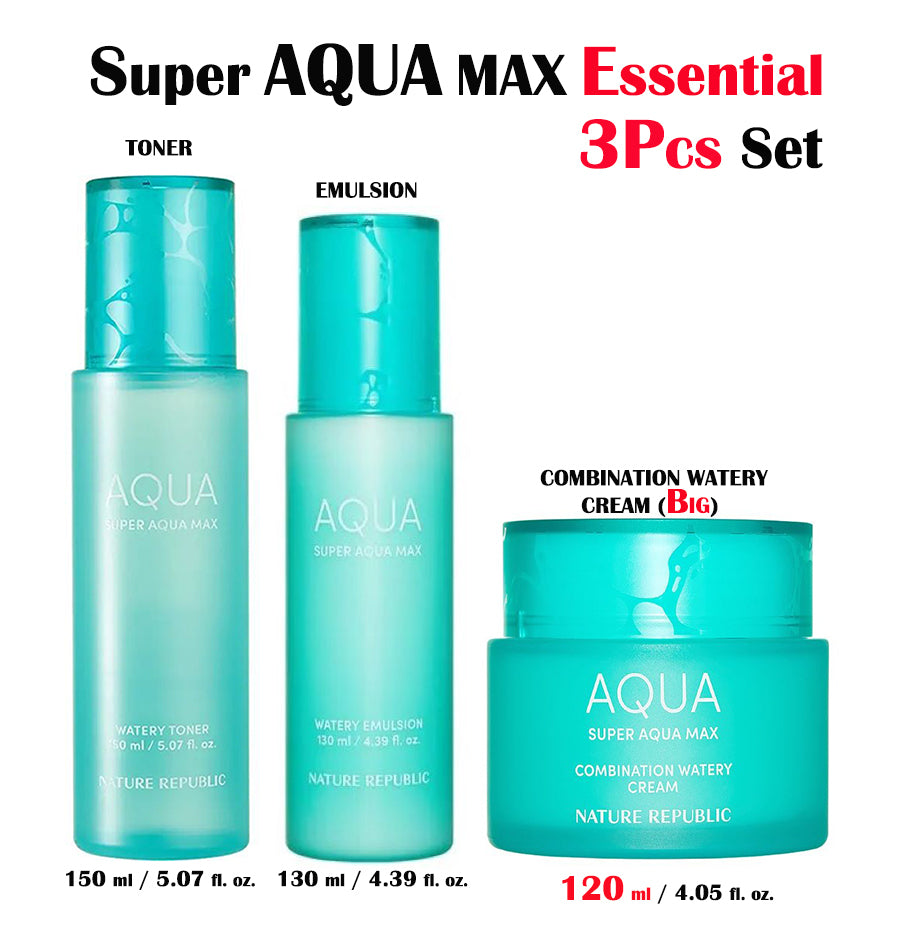 SUPER AQUA MAX ESSENTIAL SET (TONER, EMULSION & COMBINATION WATERY CREAM (BIG))(NEW)