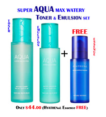 Super Aqua Max Watery Toner & Emulsion Set & FREE HYATHENoL Hydra Capsule Essence