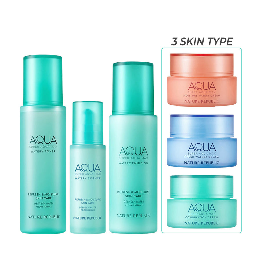 Super Aqua Max 4 Piece Set - Toner, Essence, Emulsion & choose your Watery Cream (w/ NCT 127 All Member's Goods)