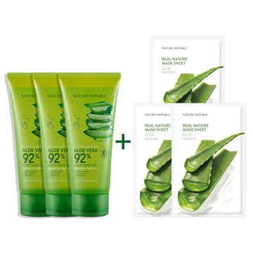 [3x3] Soothing & Moisture Aloe Vera 92% Soothing Gel Tube & Real Nature Aloe Mask Sheet