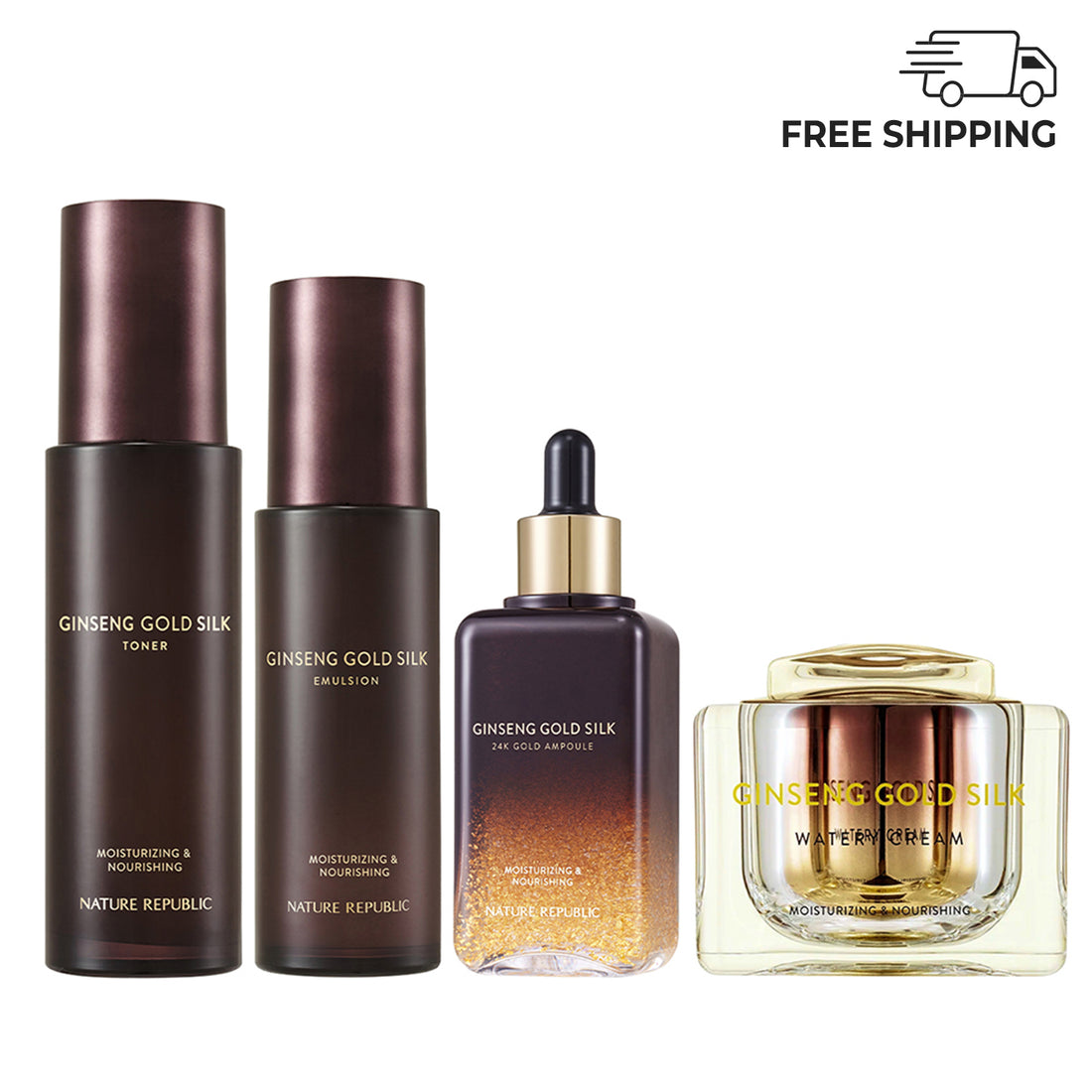 [THE BEGINNING OF A GOLDEN MIRACLE] Ginseng Gold Silk 4pcs Total Care Set - Toner, 24K Gold Ampoule, Emulsion & Watery Cream