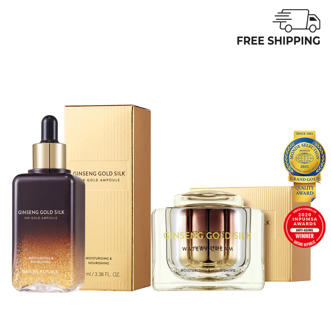 [THE BEGINNING OF A GOLDEN MIRACLE] Ginseng Gold Silk Duo - 24K Gold Ampoule & Watery Cream