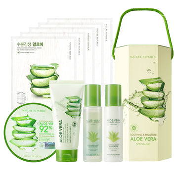 Soothing & Moisture Aloe Vera Gift Box 1 (Soothing Gel, Foam Cleanser, Toner, Emulsion & 5x Aloe Hydrogel Mask Sheet)