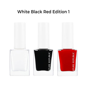Color & Nature Nail White Black Red Edition 1 (w/ Green Tea Nail Remover & FREE Nail Gradient Sponge Set)
