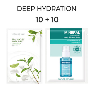[10+10] Deep Hydration Mask Sheet Set (Real Nature Green Tea 10 + Good Skin Mineral 10)