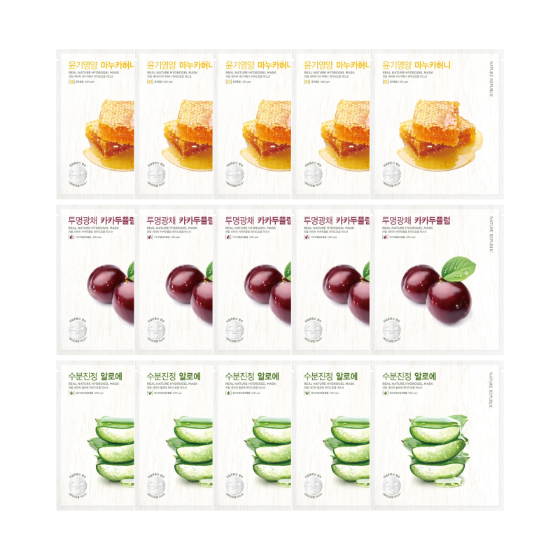 [15x] Hydrogel Brightening - Glossy - Soothing Mask Sheet Set (Manuka Honey 5 + Kakadu Plum 5 + Aloe 5)