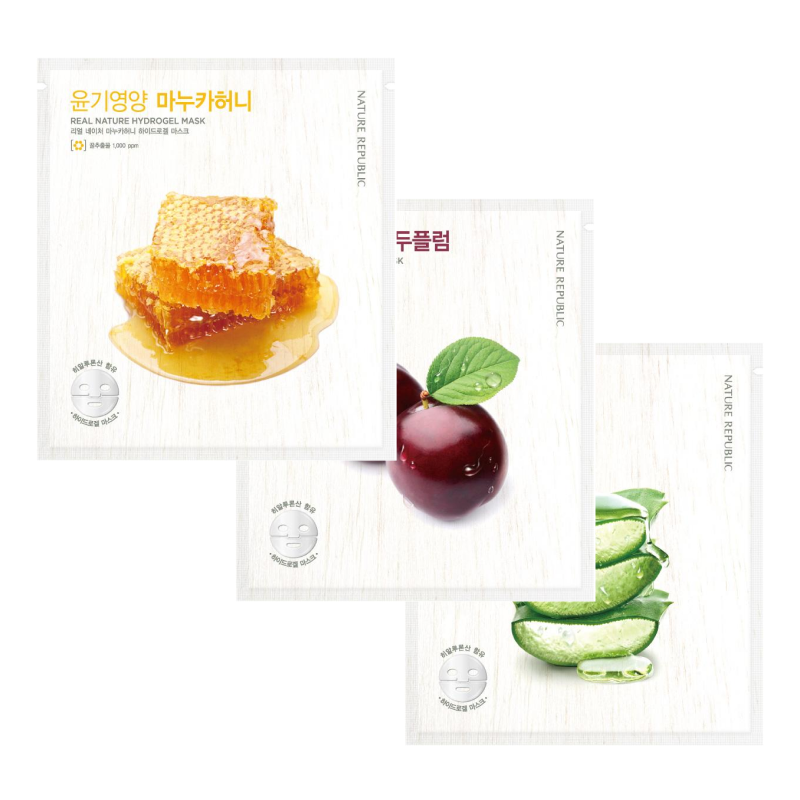 [15x] Hydrogel Brightening - Glossy - Soothing Mask Sheet Set (Manuka Honey 5 + Kakadu Plum 5 + Aloe 5)