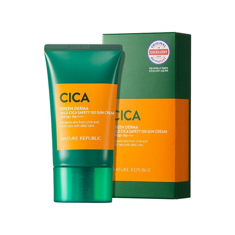 [Suncare & Cleanse] Green Derma Mild Cica Safety 100 Sun Cream SPF50+ PA++++, Soothing & Moisture Aloe Vera Cleansing Gel Cream & Foam Cleanser