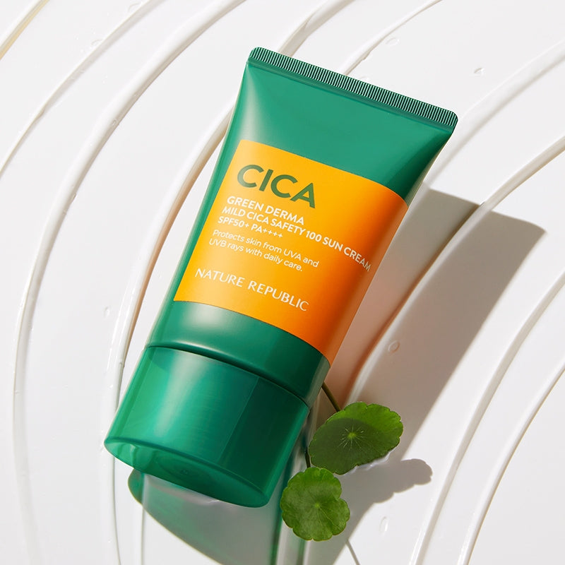 [Suncare & Cleanse] Green Derma Mild Cica Safety 100 Sun Cream SPF50+ PA++++, Soothing & Moisture Aloe Vera Cleansing Gel Cream & Foam Cleanser