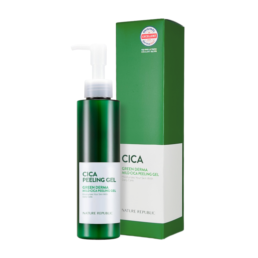 Green Derma Mild Cica Exfoliate Skin & Sun Care Set - Peeling Gel, Big Toner, Lotion, & Safety 100 Sun Cream SPF50+